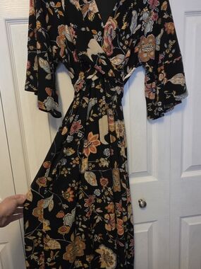 Jessica Simpson Maternity Black Floral Wrap Maxi Dress